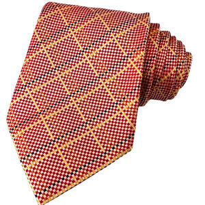 John W. Nordstrom Necktie 100% Sillk Tie Red Gold Designer Stripes Geometric